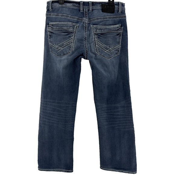 BKE Jake Jeans Men 32S Blue Bootcut Double Stitching Embroidered Pockets Denim - Picture 2 of 13